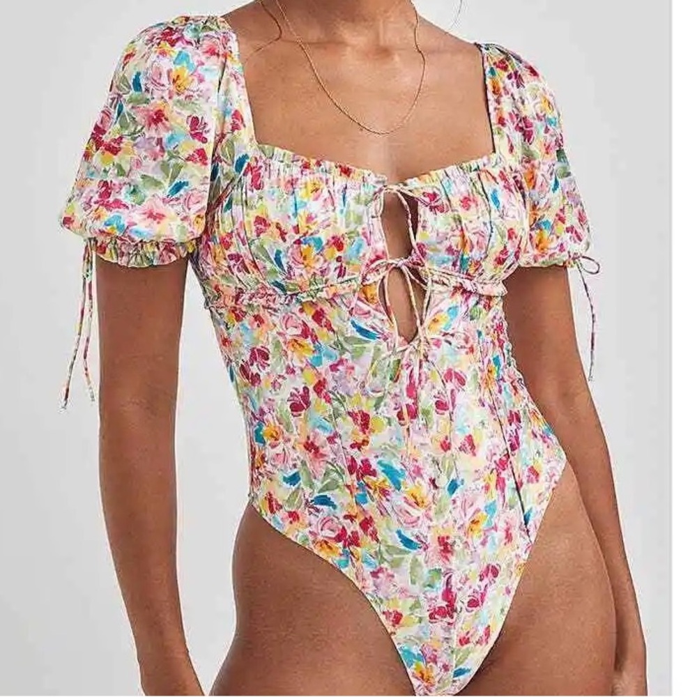 NWT For Love & Lemons Floral Watercolor Bodysuit, XS